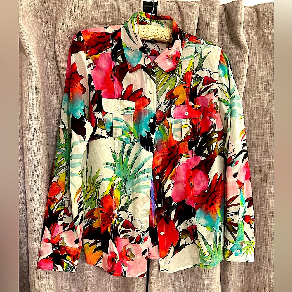 TOMMY BAHAMA: Tropical Resortwear silk blend blouse